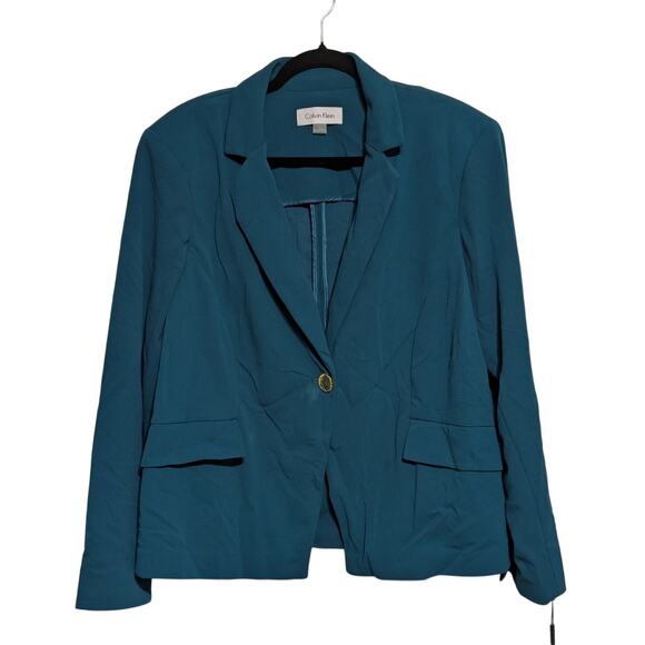 Calvin Klein Women's Plus Size 16W Teal Single Button Notched Collar Blazer  New - Picture 1 of 10